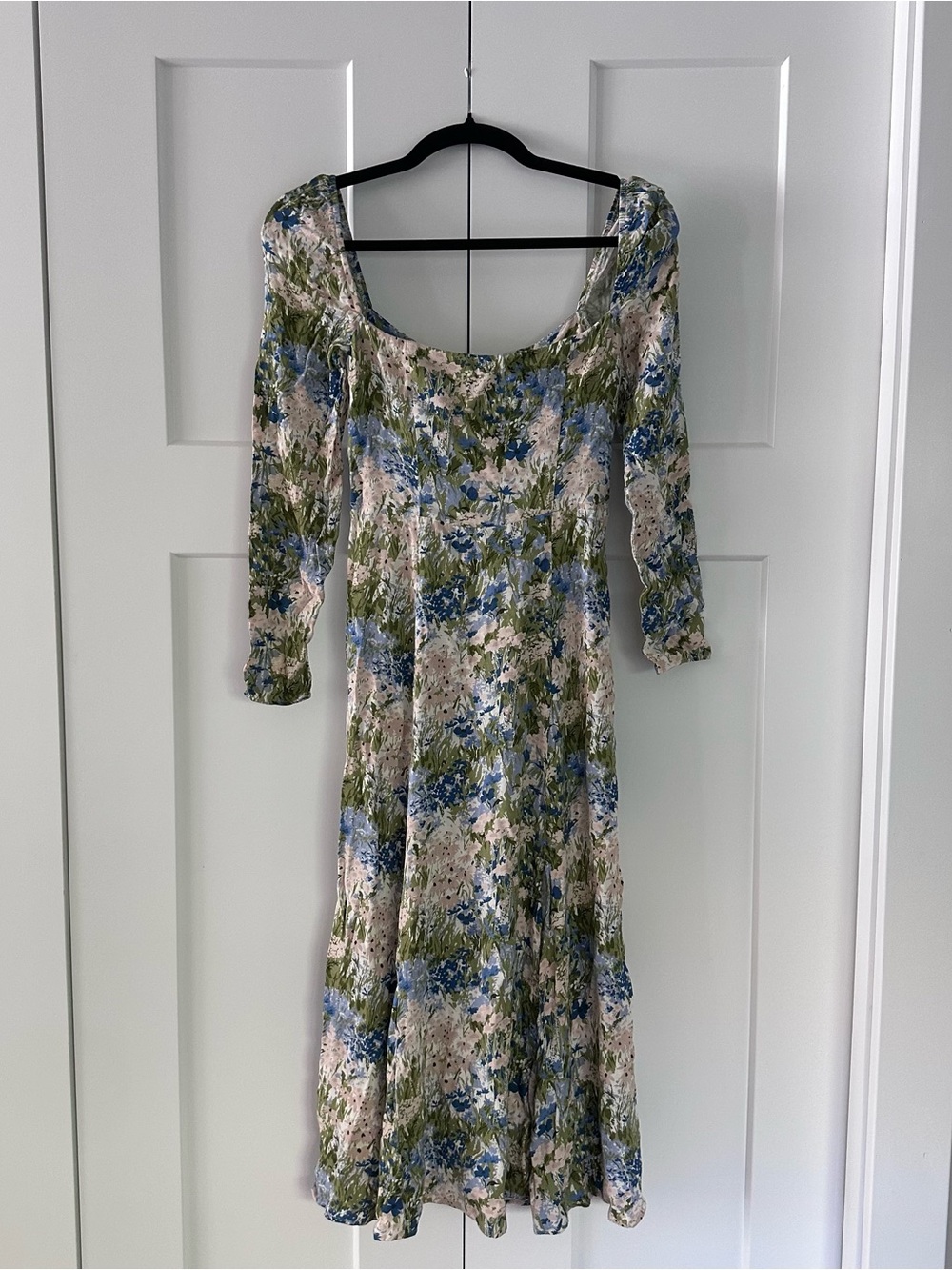 Reformation Floral Scoop-Neck Midi Dress in Blue & Green
